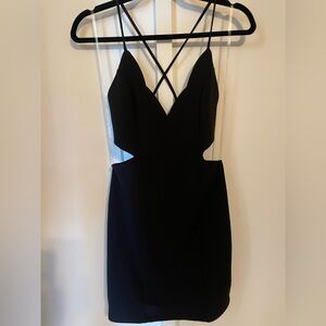 Blue Blush Short Scallop Waist Cutout Mini Bodycon Dress Black Size M